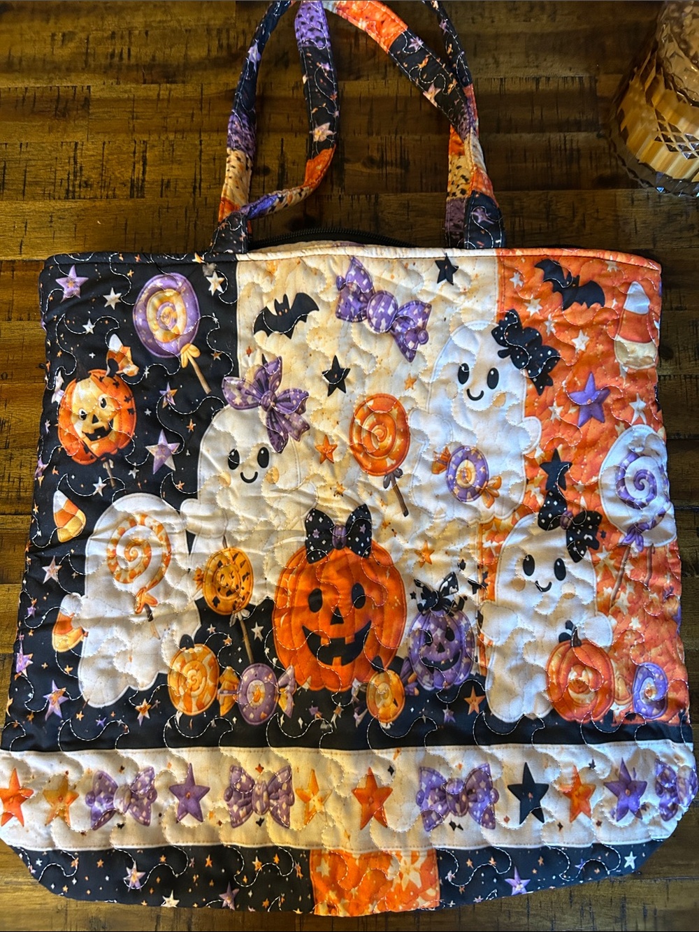 Quilted Halloween Tote & Cosmetic Bag in Halloween Colors | Orange & Purple - Picture 16 of 16